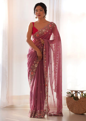 Pink Organza Saree With Blouse Piece