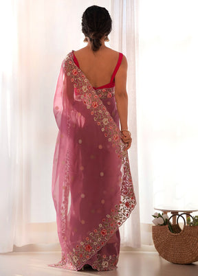 Pink Organza Saree With Blouse Piece