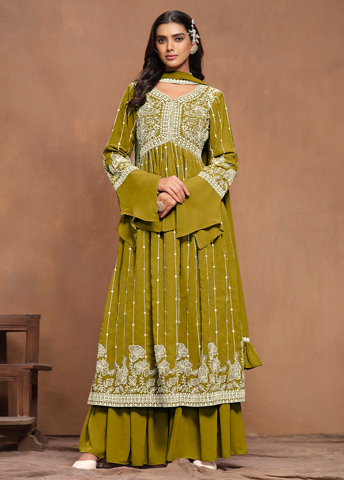 3 Pc Green Semi Stitched Georgette Suit Set