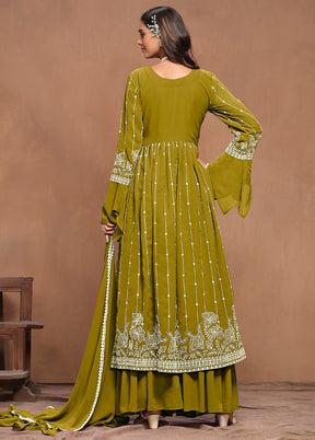 3 Pc Green Semi Stitched Georgette Suit Set