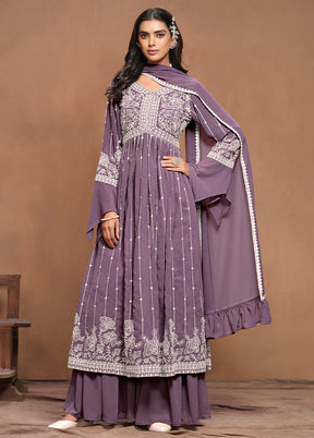 3 Pc Purple Semi Stitched Georgette Suit Set