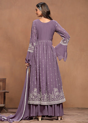 3 Pc Purple Semi Stitched Georgette Suit Set