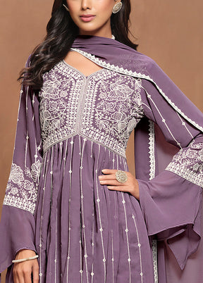 3 Pc Purple Semi Stitched Georgette Suit Set