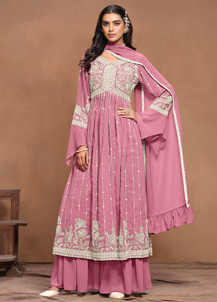 3 Pc Pink Semi Stitched Georgette Suit Set