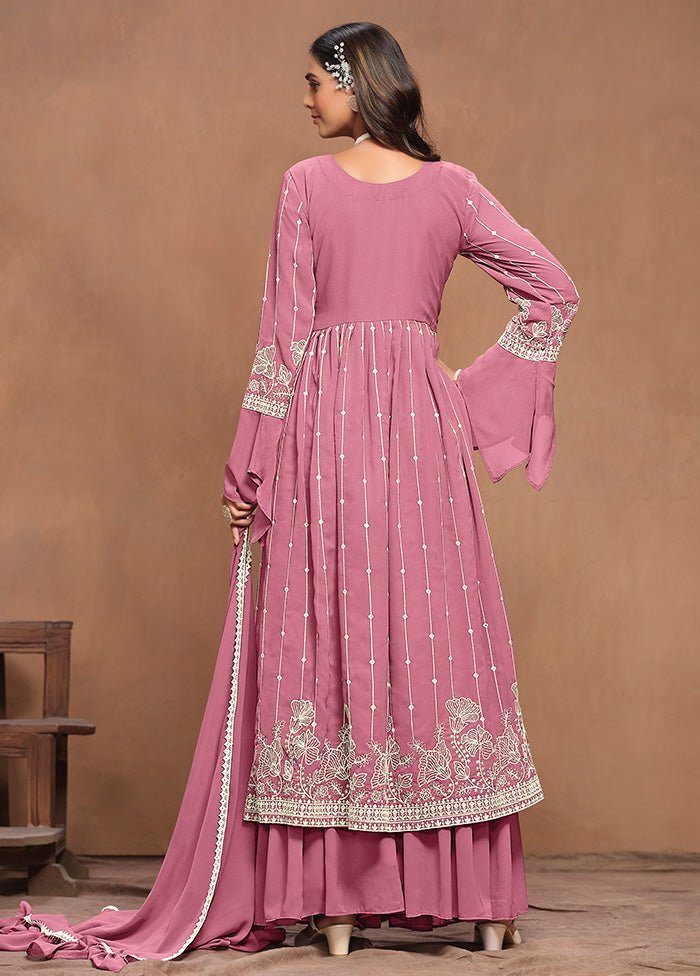 3 Pc Pink Semi Stitched Georgette Suit Set