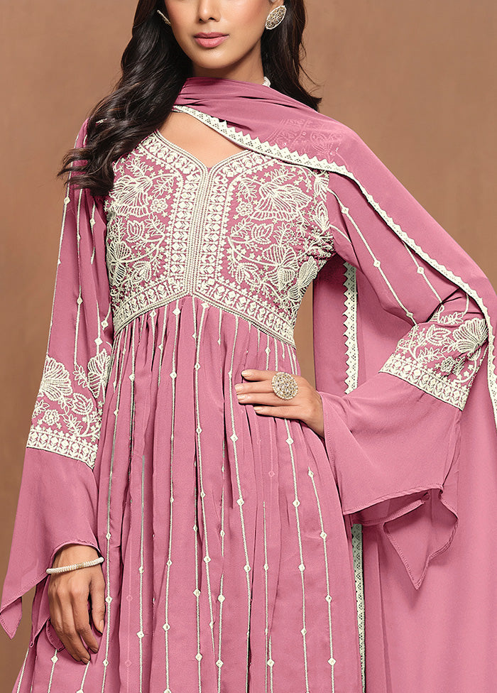 3 Pc Pink Semi Stitched Georgette Suit Set