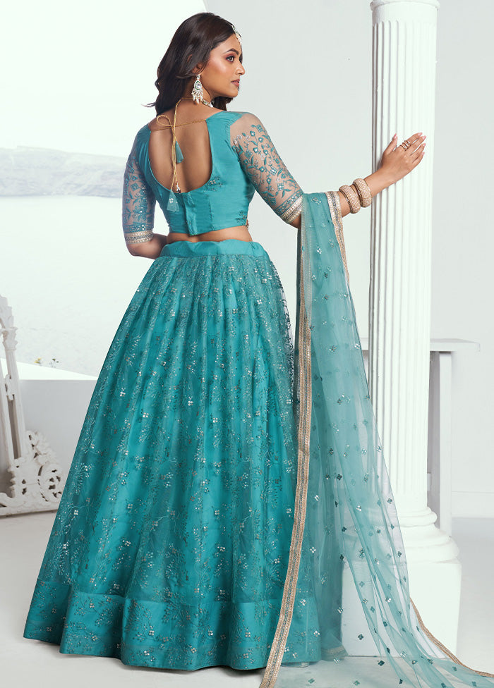 3 Pc Rama Net Semi Stitched Lehenga Set