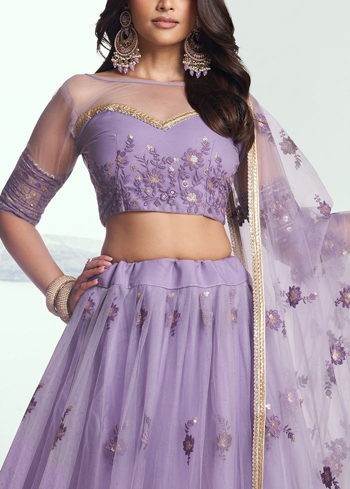 3 Pc Lavender Net Semi Stitched Lehenga Set