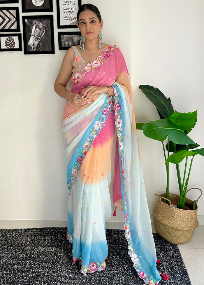 Multicolor Georgette Saree With Blouse Piece