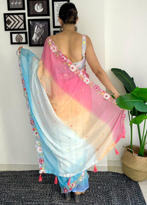 Multicolor Georgette Saree With Blouse Piece