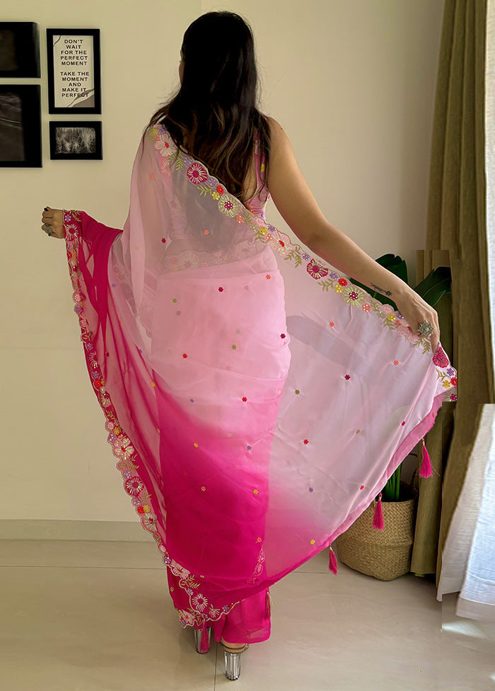 Pink Georgette Saree With Blouse Piece