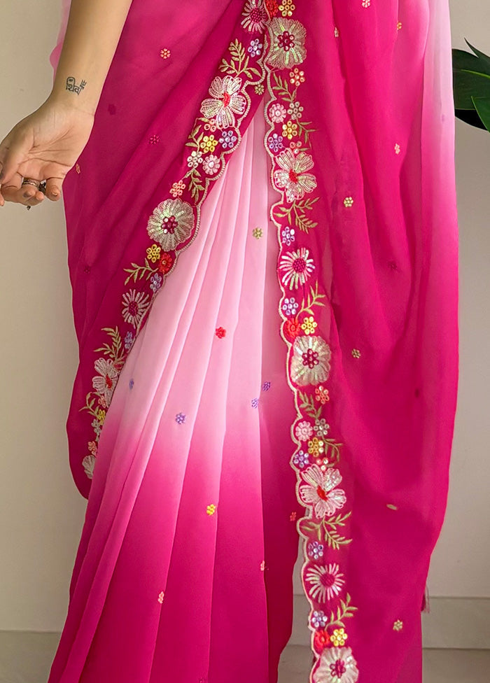 Pink Georgette Saree With Blouse Piece