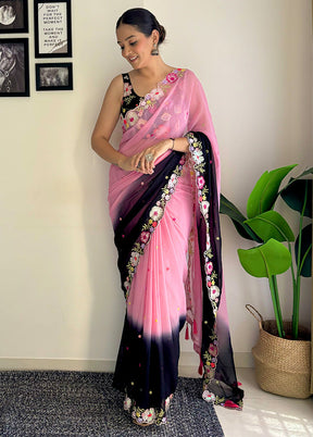 Pink Georgette Saree With Blouse Piece