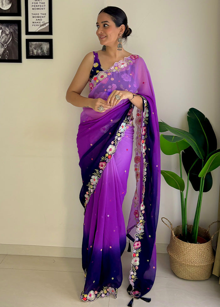 Purple Georgette Saree With Blouse Piece