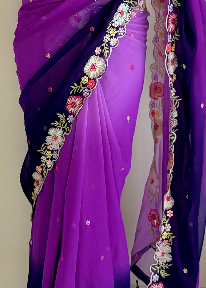 Purple Georgette Saree With Blouse Piece