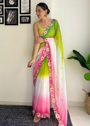 Multicolor Georgette Saree With Blouse Piece