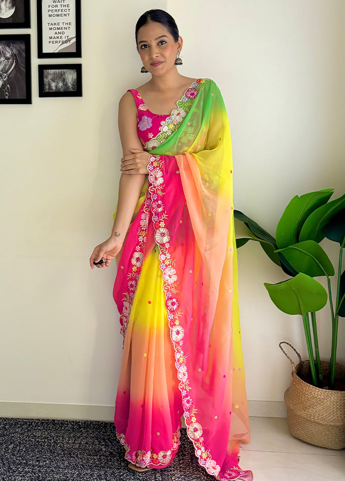 Multicolor Georgette Saree With Blouse Piece