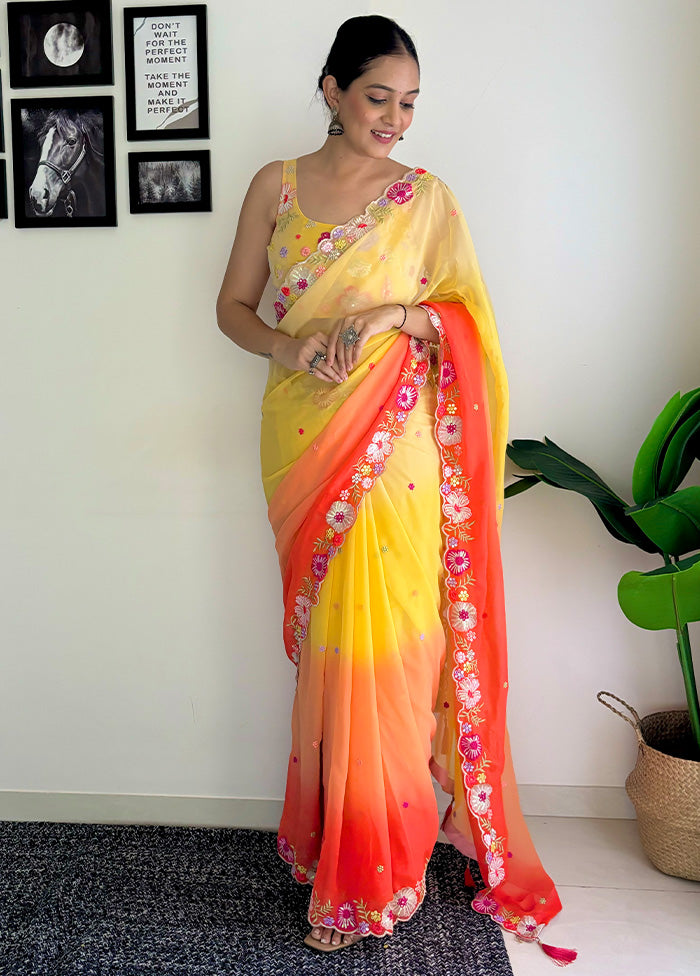 Multicolor Georgette Saree With Blouse Piece