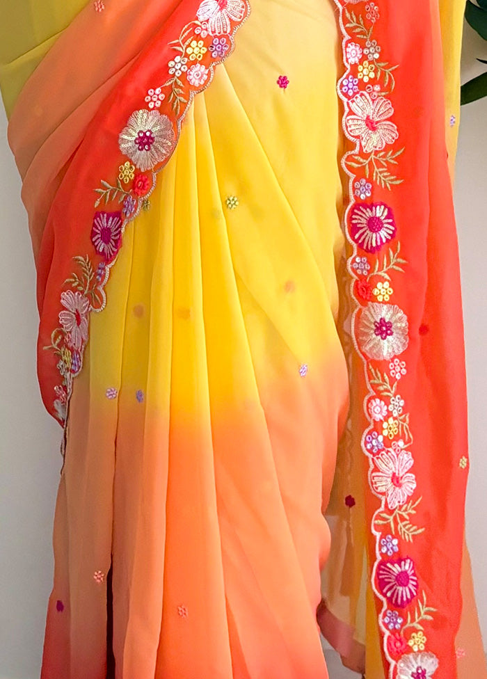 Multicolor Georgette Saree With Blouse Piece