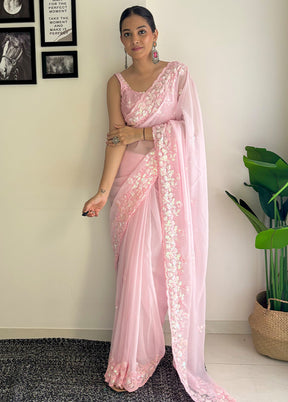 Pink Georgette Saree With Blouse Piece