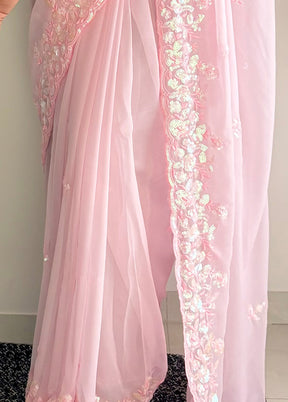 Pink Georgette Saree With Blouse Piece