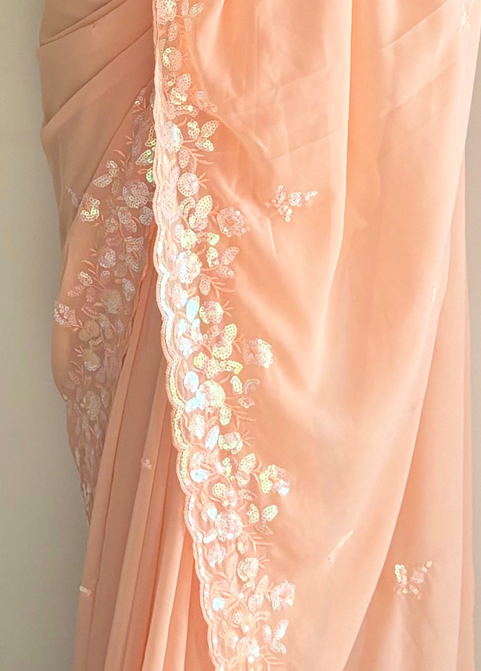 Peach Georgette Saree With Blouse Piece