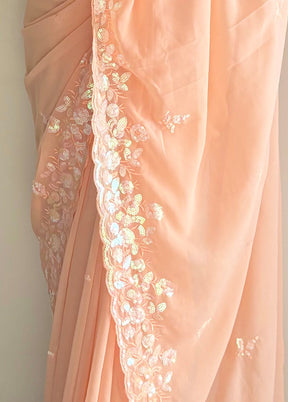 Peach Georgette Saree With Blouse Piece