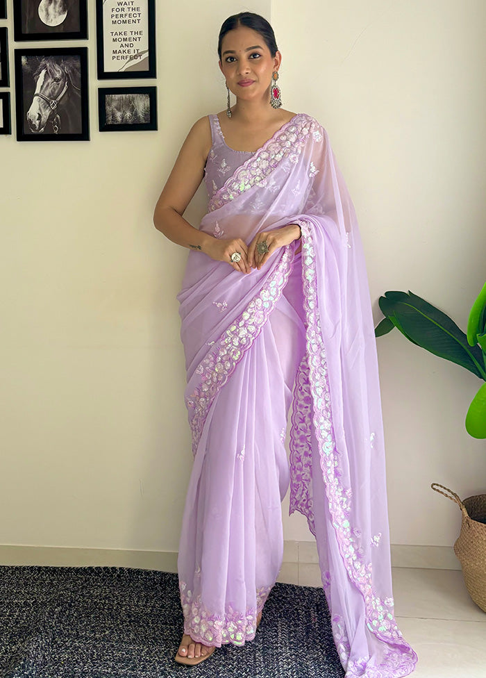 Purple Georgette Saree With Blouse Piece