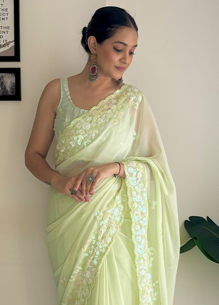 Pista Green Georgette Saree With Blouse Piece