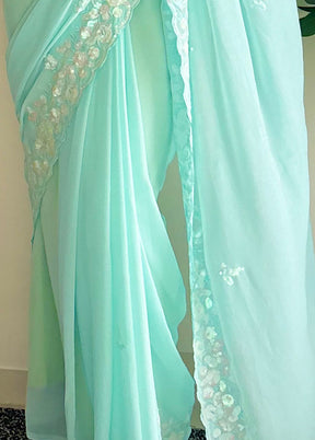 Sky Blue Georgette Saree With Blouse Piece