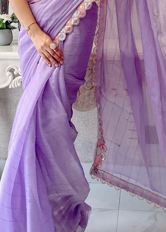 Purple Spun Silk Saree With Blouse Piece