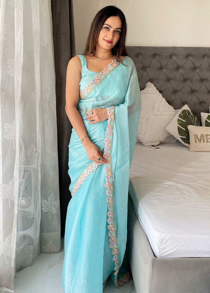 Blue Spun Silk Saree With Blouse Piece