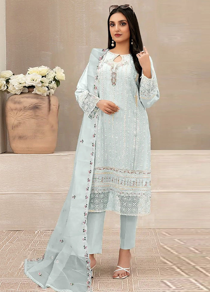 3 Pc Sky Blue Semi Stitched Georgette Suit Set