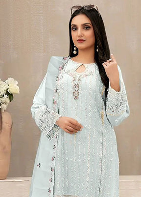 3 Pc Sky Blue Semi Stitched Georgette Suit Set