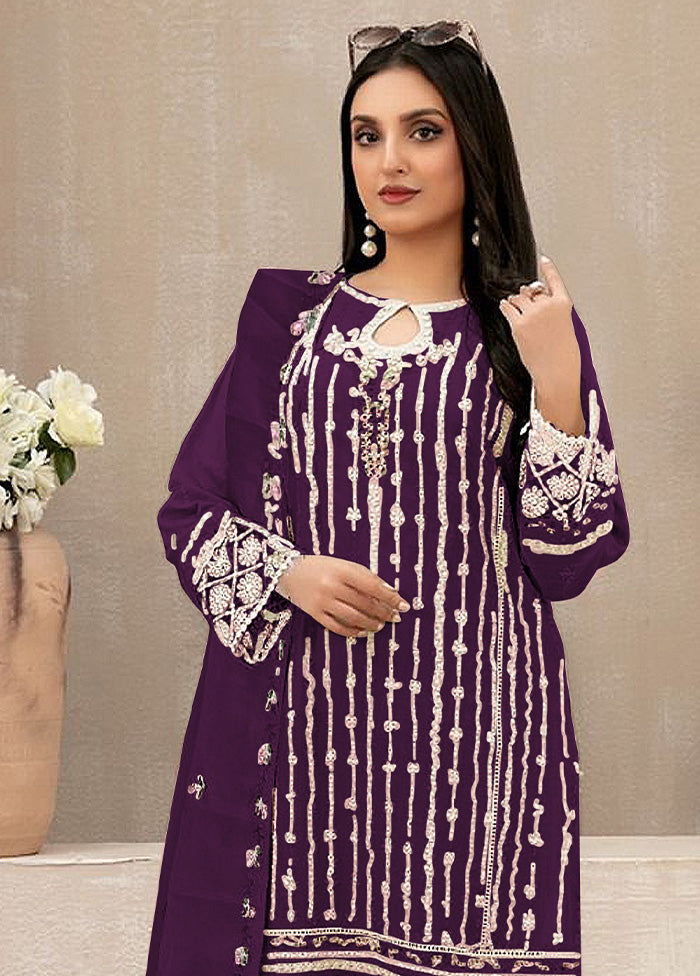 3 Pc Purple Semi Stitched Georgette Suit Set