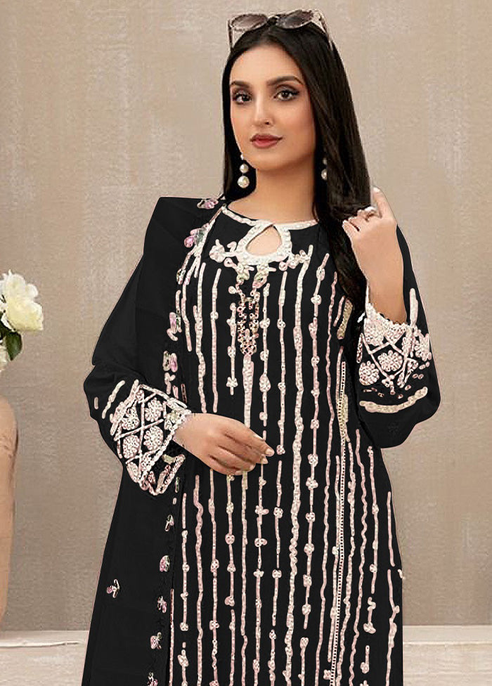 3 Pc Black Semi Stitched Georgette Suit Set