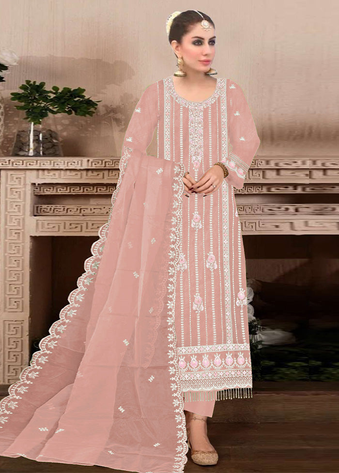 3 Pc Peach Semi Stitched Georgette Suit Set