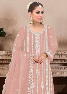 3 Pc Peach Semi Stitched Georgette Suit Set