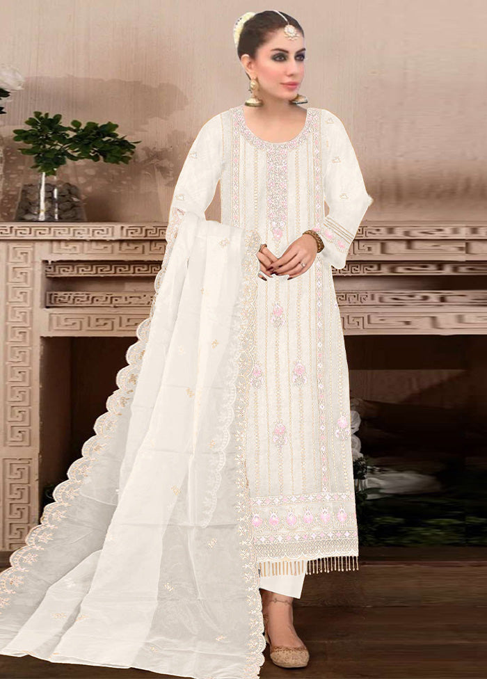 3 Pc Cream Semi Stitched Georgette Suit Set