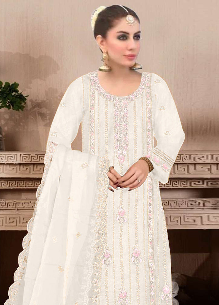 3 Pc Cream Semi Stitched Georgette Suit Set