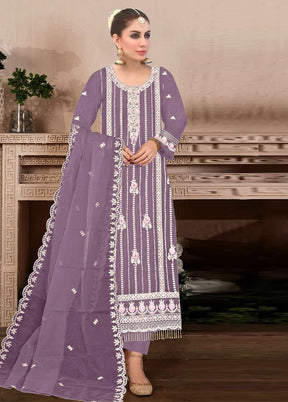 3 Pc Purple Semi Stitched Georgette Suit Set