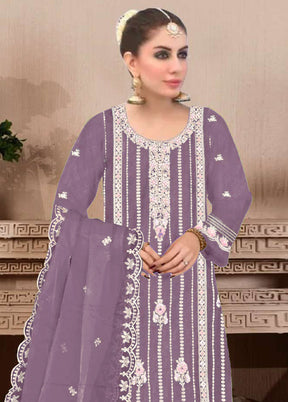 3 Pc Purple Semi Stitched Georgette Suit Set