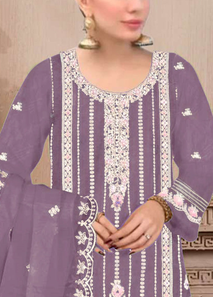 3 Pc Purple Semi Stitched Georgette Suit Set