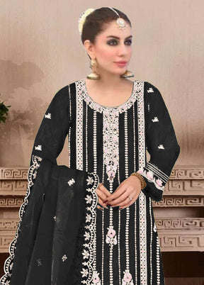 3 Pc Black Semi Stitched Georgette Suit Set