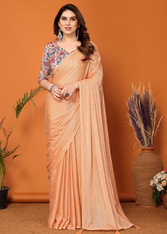 Orange Spun Silk Saree With Blouse Piece