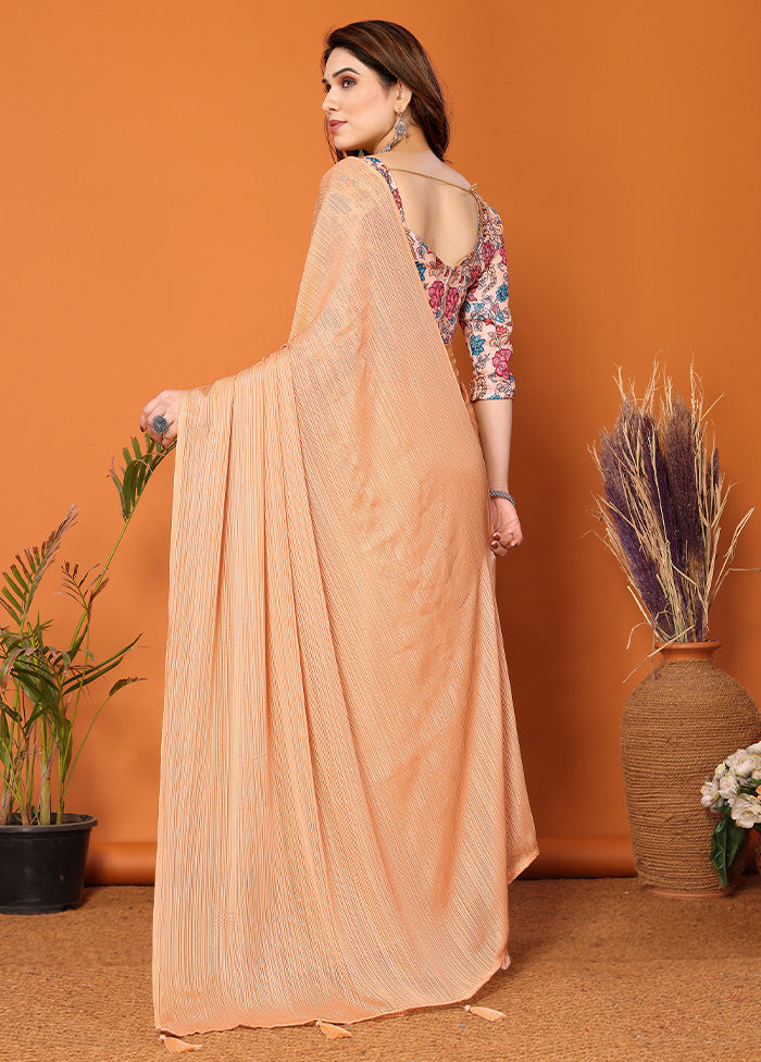 Orange Spun Silk Saree With Blouse Piece