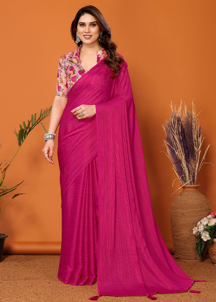 Pink Spun Silk Saree With Blouse Piece