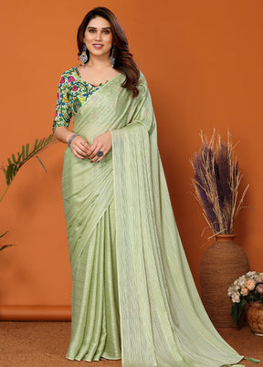 Pista Green Spun Silk Saree With Blouse Piece