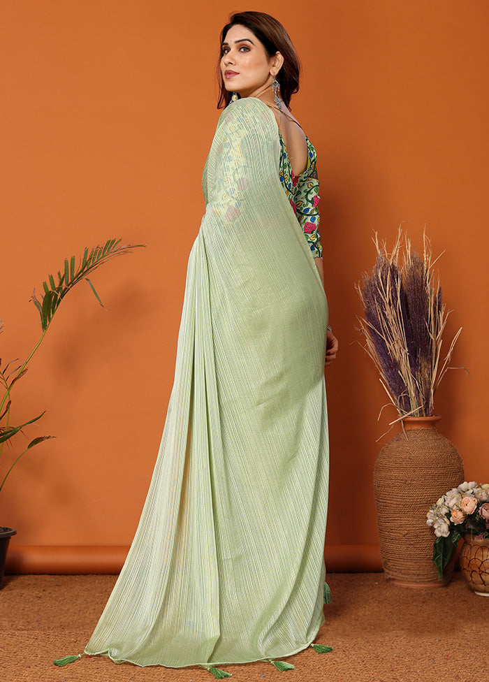 Pista Green Spun Silk Saree With Blouse Piece