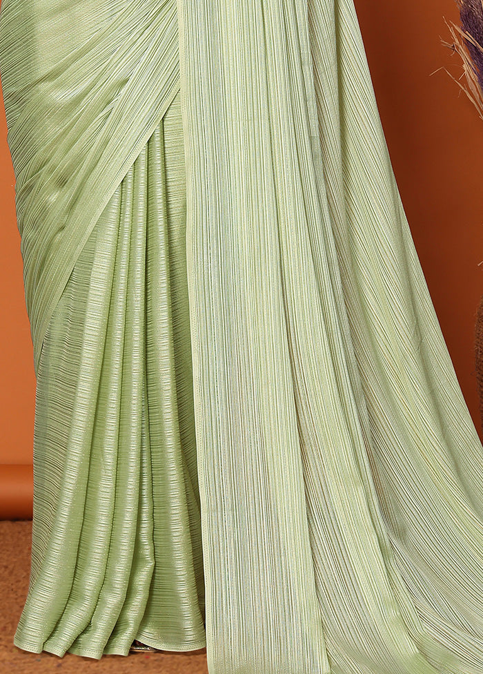 Pista Green Spun Silk Saree With Blouse Piece